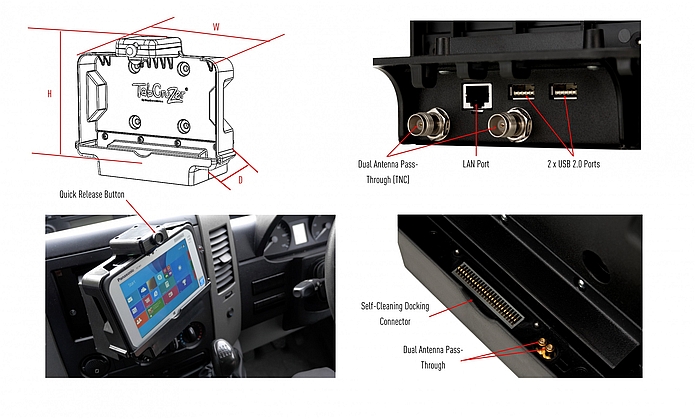 Image of a Gamber-Johnson Lite Vehicle Dock for Toughpad FZ-M1 PCPE-OCM1CD1/3/4 Ports